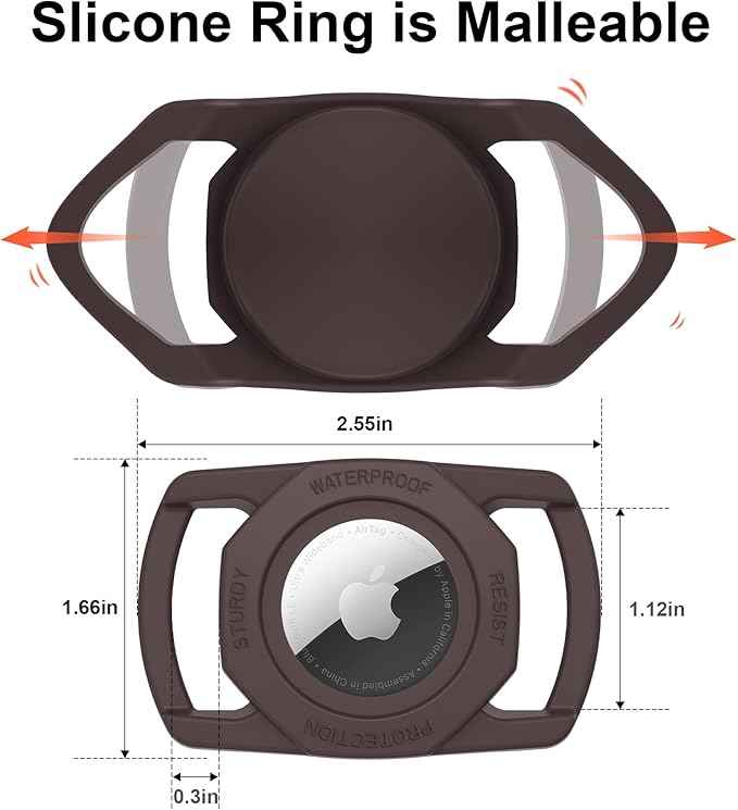 SANKALA Waterproof Airtag Dog Collar Holder, [1 Pack] Airtag Case for Dog Collar, TPU & Silicone Full Body Covered Anti-Lost Apple Air Tag Collar Holder Protective Airtag Case for Pet Collar, Brown