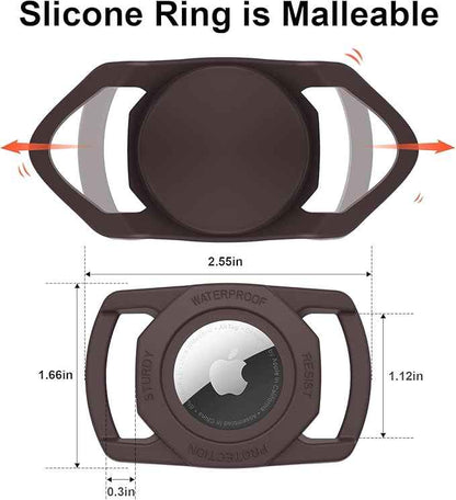 SANKALA Waterproof Airtag Dog Collar Holder, [1 Pack] Airtag Case for Dog Collar, TPU & Silicone Full Body Covered Anti-Lost Apple Air Tag Collar Holder Protective Airtag Case for Pet Collar, Brown