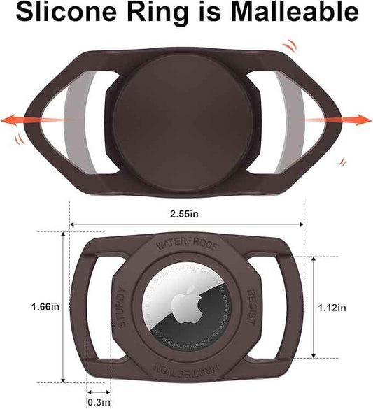 SANKALA Waterproof Airtag Dog Collar Holder, [1 Pack] Airtag Case for Dog Collar, TPU & Silicone Full Body Covered Anti-Lost Apple Air Tag Collar Holder Protective Airtag Case for Pet Collar, Brown