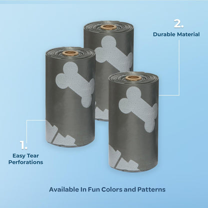 Best Pet Supplies Dog Poop Bags (240 Bags) for Waste Refuse Cleanup, Doggy Roll Replacements for Outdoor Puppy Walking and Travel, Leak Proof and Tear Resistant, Thick Plastic - Gray