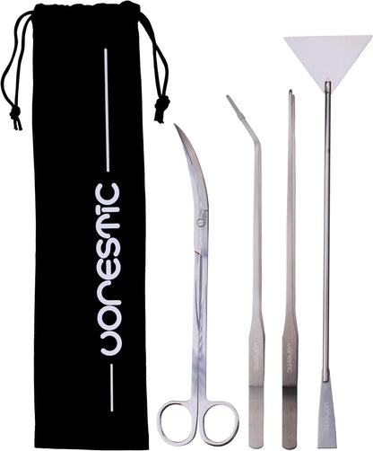 4Pcs Aquascaping Tools, Terrarium Tools, Aquarium Tools Set with Stainless Steel Aquarium Tweezers, Aquarium Scissors and Spatula - Aquascape Tools Set for Trimming, Maintenance