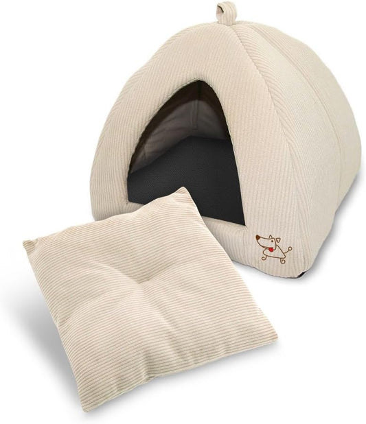 Pet Tent-Soft Bed for Dog and Cat by Best Pet Supplies - Beige Corduroy, 19" x 19" x H:19"