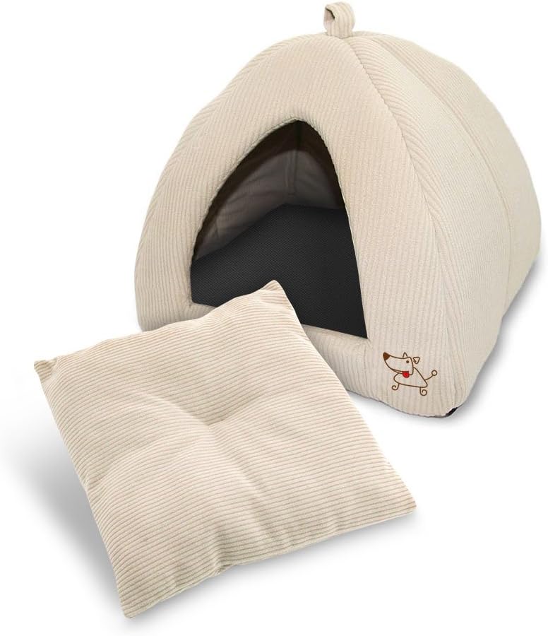 Pet Tent-Soft Bed for Dog and Cat by Best Pet Supplies - Beige Corduroy, 19" x 19" x H:19"
