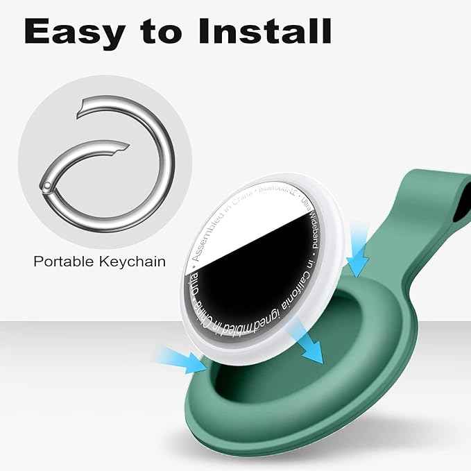 Case for AirTag 2nd Gen (2026) & 1st Gen, Silicone Holder Keychain Key Ring, Protective Cover for Apple for Air Tags, GPS Finder Accessories for Bags, Pets, Kids, Luggage, Pine Green