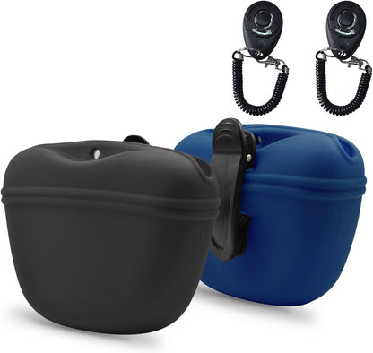 AUDWUD - Silicone Dog Treat Pouch - Clip on Portable Training Container - Convenient Magnetic Buckle Closing and Waist Clip - No BPA