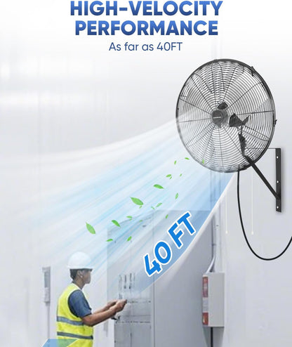 KEN BROWN 20 Inch Industrial Oscillating Wall Mount Fan 5500CFM,Heavy Duty,High Velocity,3- Speed,Black