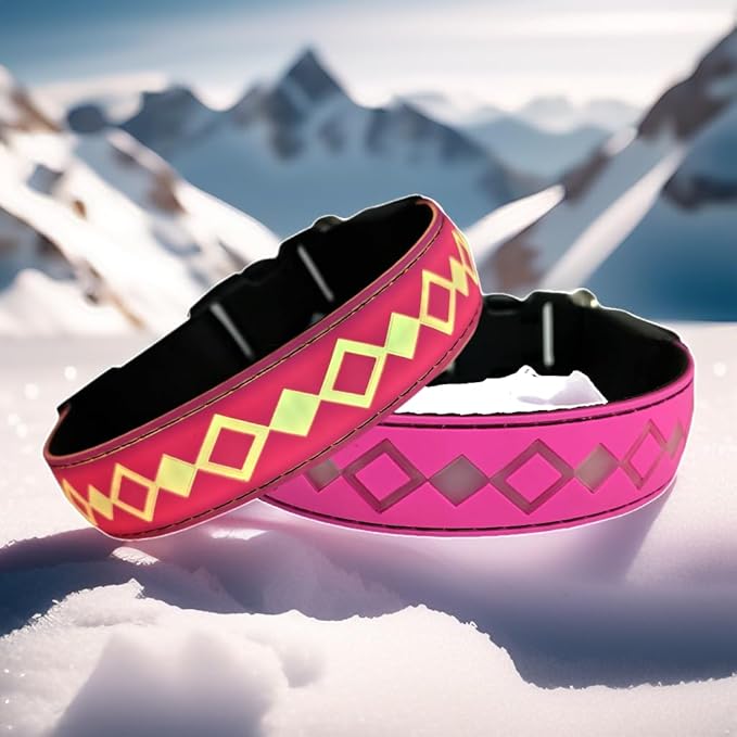 LED Dog Collar with AirTag Holder and Custom ID Tag, 15 Light Modes, Waterproof, Multiple Colors (PINK, L(15.7-19.7"))