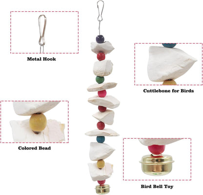 2 Pack Bird Toys with Cuttlebone, Parakeet Toys, Bird Beak Grinding Stone, Cage Accessories for Parakeets, Cuttlefish Bone for Budgies, Cockatiels, Lovebirds, Green Cheeks, Small to Medium Birds