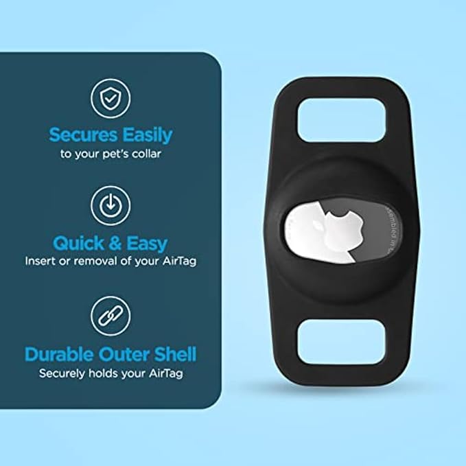 Case-Mate Airtag Dog Collar Holder - Durable, Water Resistant, Lightweight, and Protective Airtag Holder Tag - Easy to Insert Pet Collar Air Tag Loop - Compatible with Cat / Dog Collars - Black