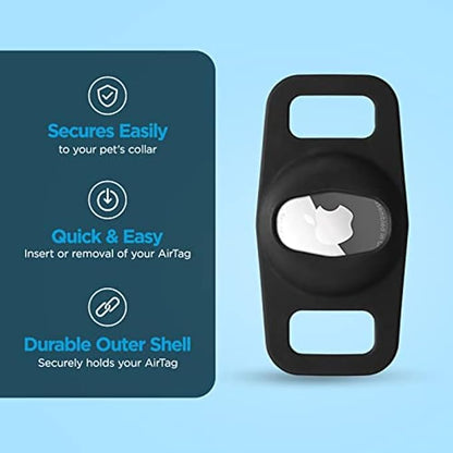 Case-Mate Airtag Dog Collar Holder - Durable, Water Resistant, Lightweight, and Protective Airtag Holder Tag - Easy to Insert Pet Collar Air Tag Loop - Compatible with Cat / Dog Collars - Black