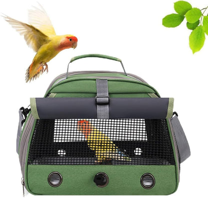 Bird Travel Carrier, Portable Small Bird Parrot Parakeet Carrier with Standing Perch and Tray, Side Access Window Collapsible Bird Carry Transport Bag for Vet Visit(Green)