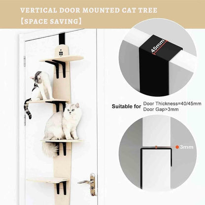 Door Hanging Cat Shelf, Multi Level Door Hanging Cat, Cat Tree Door Hanger Mounted Cat Shelves Cat Ladder, 4-Levels Over Door Cat Climber for Indoor Cats