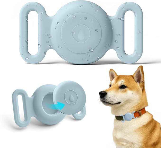 Dog Safety Pendant, Collar Holder for AirTag 2nd & 1st Gen, Pet Tracker Accessory for Dog GPS Tracking, Durable Silicone, Waterproof & Shock-Resistant, Anti-Scratch Anti-Loss,Light Blue, Medium