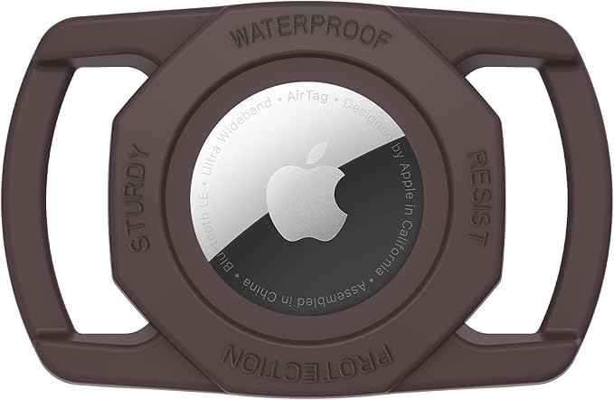 SANKALA Waterproof Airtag Dog Collar Holder, [1 Pack] Airtag Case for Dog Collar, TPU & Silicone Full Body Covered Anti-Lost Apple Air Tag Collar Holder Protective Airtag Case for Pet Collar, Brown