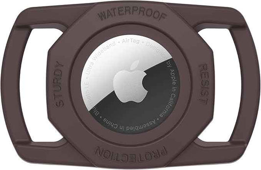 SANKALA Waterproof Airtag Dog Collar Holder, [1 Pack] Airtag Case for Dog Collar, TPU & Silicone Full Body Covered Anti-Lost Apple Air Tag Collar Holder Protective Airtag Case for Pet Collar, Brown