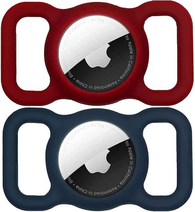 SWINCHO for AirTag(1st & 2nd Generation) Dog Collar Holder [2 Pack] Waterproof High-Strength Elastic Silicone Dog Cat Air Tag Holder (WineRed&Midnight Blue)