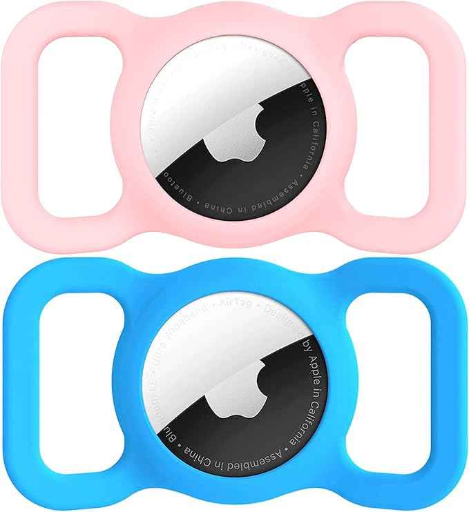 SWINCHO for AirTag 1st & 2nd Generation Holder[2 Pack] Waterproof High-Strength Elastic Silicone AirTag Dog Collar Holder (Blue&Pink)