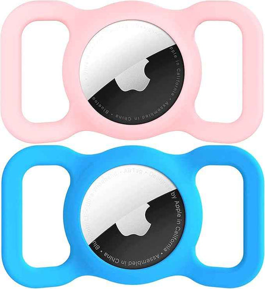 SWINCHO for AirTag 1st & 2nd Generation Holder[2 Pack] Waterproof High-Strength Elastic Silicone AirTag Dog Collar Holder (Blue&Pink)