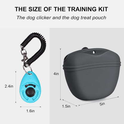 Left&Right Dog Clicker Training Kit,Silicone Dog Training Treat Pouch and Dog Clickers,Dog Treat Bag with Clicker Training for Dogs,Pet Treat Bag with Magnetic Buckle Closing and Waist Clip,Dark Grey