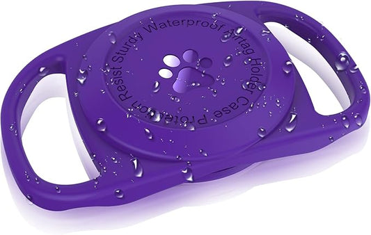 Air-tag Dog Collar Holder, [1 Pack] Waterproof Protective Case for Apple Air-Tag, Durable & Lightweight with Full-Body Protection, Soft Silicone, Darkpurple