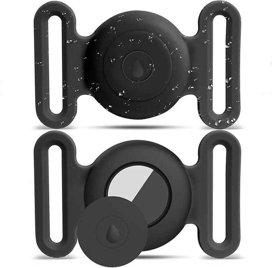 Dog Safety Pendant, Collar Holder for AirTag 2nd & 1st Gen, Pet Tracker Accessory for Dog GPS Tracking, Durable Silicone, Waterproof & Shock-Resistant, Anti-Scratch Anti-Loss (Black, Large)