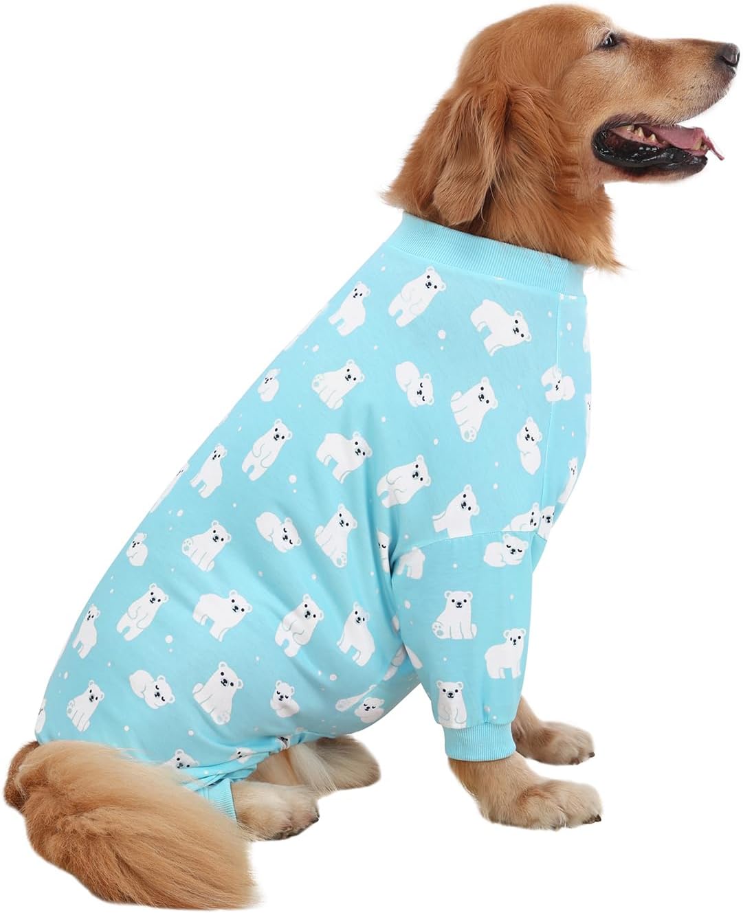 HDE Dog Pajamas One Piece Jammies Jumpsuit Pet Clothes Outfit Stretchy Lightweight Comfy Shirt Pjs for M-3XL Dogs Sleepy Polar Bears - M