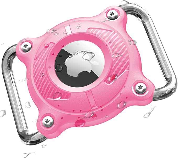 Airtag Dog Collar Holder | Airtag Dog Collar Waterproof - Airtag Holder for Dog Collar - Dog Airtag Holder with Removable Metal Loop, Light Weight fit Width3cm/ Thick4.5mm Air Tag Dog Collar, Pink, 1