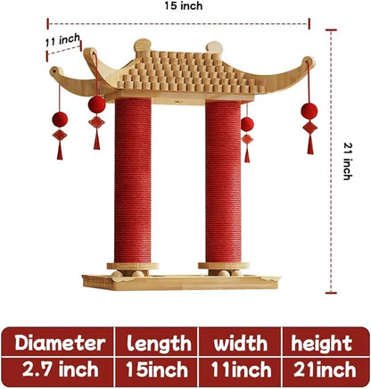 Premium Natural Hemp Double Pagoda Cat Scratcher, Durable Scratching Post for Indoor Cats, Stable Climbing Pole, Furniture Protector, Cat and Kitten Play Tower and Activity Center