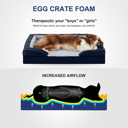 FURTIME Orthopedic Dog Bed for Extra Large Dogs - XL Washable Dog Sofa Beds Large, Supportive Foam Pet Couch Bed with Removable Washable Cover, Waterproof Lining and Nonskid Bottom, Navy Blue