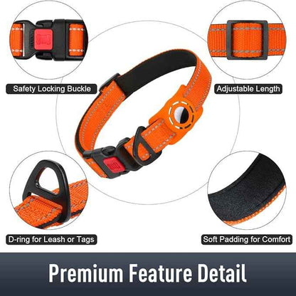AirTag Dog Collar with AirTag Holder Compatible for Air Tag, Reflective Soft Padded, Safety Locking Buckle, Adjustable Nylon for Small Medium Large Dogs (Orange,S)