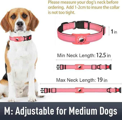 AirTag Dog Collar with AirTag Holder Compatible for Air Tag, Reflective Soft Padded, Safety Locking Buckle, Adjustable Nylon for Small Medium Large Dogs (Pink,M)