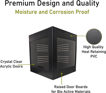 Premium PVC Reptile Enclosure, 40 Gallon, Easy Assembly, Moisture-Proof, Heat Retention, Sliding Doors, Ventilation, Bio-Active Setups, Non-Reflective Black Finish, Made in USA (Black Brace)