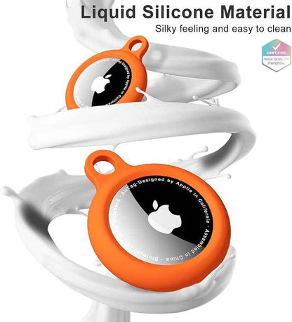 oakxco for Airtag Keychain Silicone, Airtag Holder with Key Ring, Air Tag Cover Cute Accessories for Kids, Luggage, Car Dog Collar, Car, Compatible with Apple Airtag Case Waterproof, Neon Orange