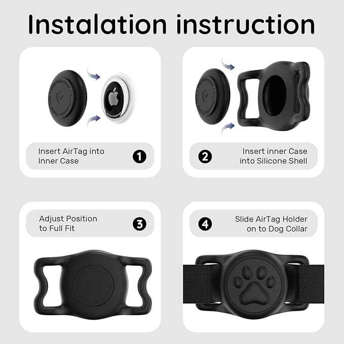 for Airtag Dog Collar Holder, Dog Airtag Holder Waterproof, Lightweight & Soft Silicone Air Tag Case for Pet Collars, Works with Multiple Tracker Tag Products (Black1, 1 Pack)