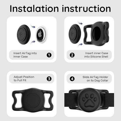 for Airtag Dog Collar Holder, Dog Airtag Holder Waterproof, Lightweight & Soft Silicone Air Tag Case for Pet Collars, Works with Multiple Tracker Tag Products (Black1, 1 Pack)