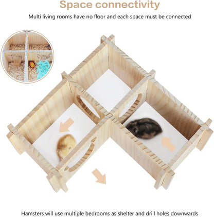 Wooden Hamster Platform and Dwarf Hamster House,Cute Syrian Hamster Tiny House Hideout,Large Balcony Lookout Holes,for Dwarf Gerbils and Mouse Mice Rat Other Small Animals(F)