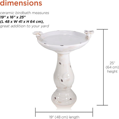 Alpine Corporation TLR102LBR 25" Outdoor Antique Ceramic Birdbath with Bird Figurines, Pedestal Bird Bath for Garden, Patio, Yard, or Deck Décor, Durable Weather-Resistant, Light Brown