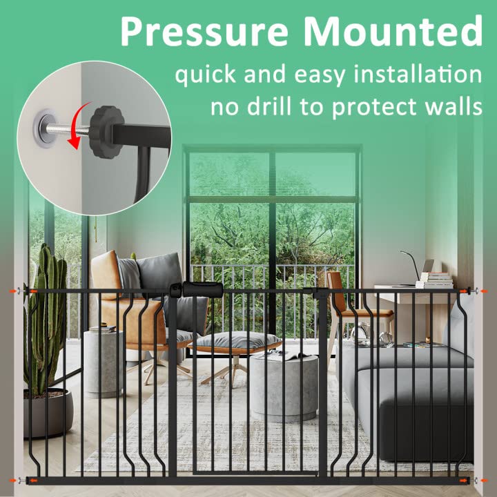 ALLAIBB Extra Wide Pressure Mounted Baby Gate Walk Through Child Kids Safety Toddler Tension White Long Large Pet Dog Gates with Extension for doorways Kitchen (43.31-48.03"/110-122cm, Black)