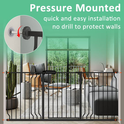 ALLAIBB Extra Wide Pressure Mounted Baby Gate Walk Through Child Kids Safety Toddler Tension White Long Large Pet Dog Gates with Extension for doorways Kitchen (57.48-62.20"/146-158cm, Black)