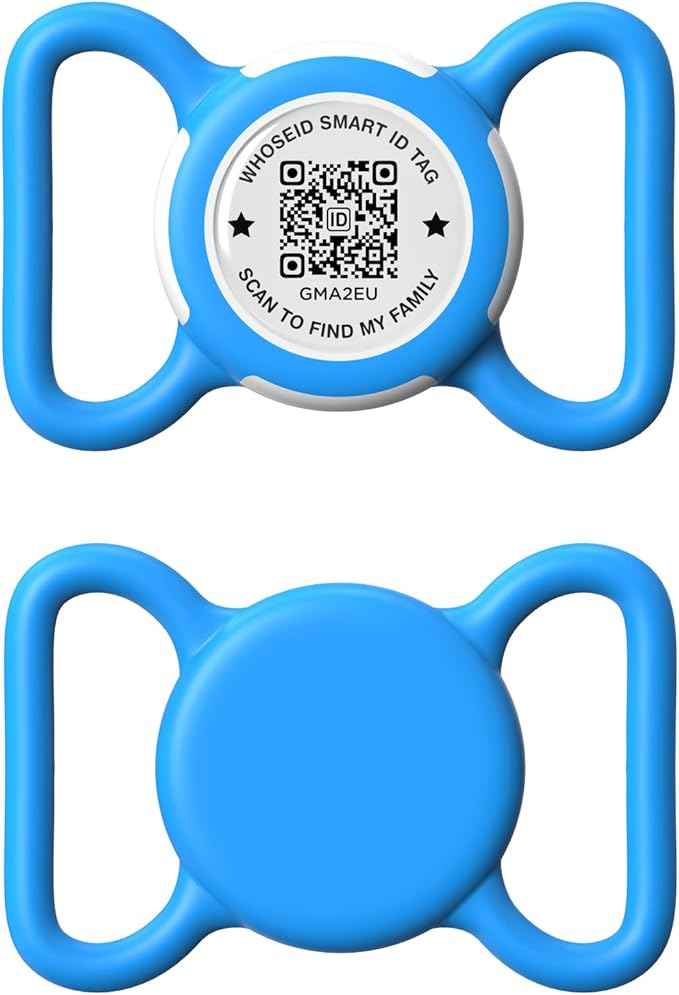 Holder for Dog Collar, Scan QR Code Send Location Alert Email, Waterproof Full Body Protection Anti-Lost Case, Accessories for Dog, Cats, Collar, Backpack (Blue, Large)
