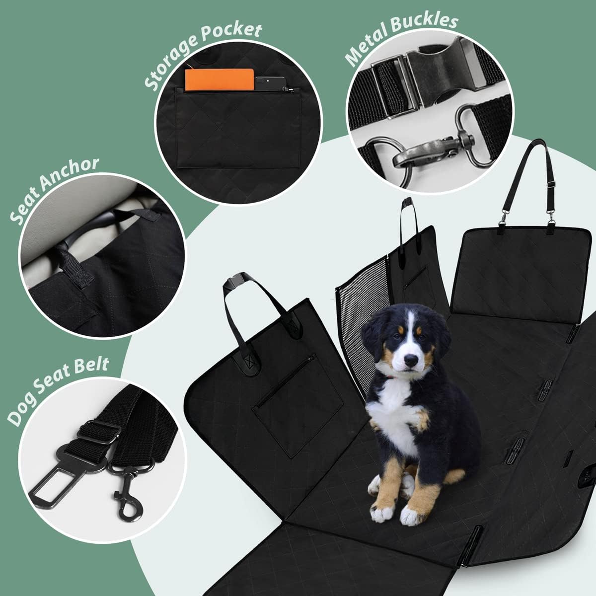 Dog Car Seat Cover for Back Seats 100% Waterproof with Metal Buckle Mesh Window Scratch Proof Heavy Duty Rear Backseat Protector Hammock for Pet, SUV Truck Vehicle Accessories, 54" x 58", Black - Pawvie