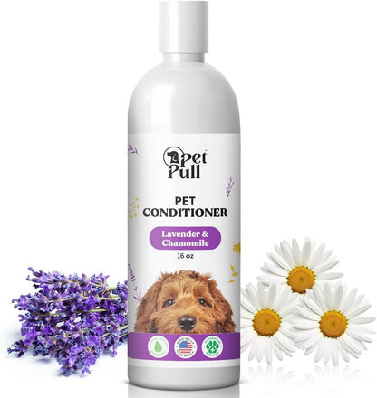 Dog Conditioner Puppy Essentials - Moisturizing Conditioner for Dogs with Lavender and Chamomile Scent - Plant Based Dog Bath Supplies Detangle and Revive Pet's Coat - Made in USA (16 Oz)