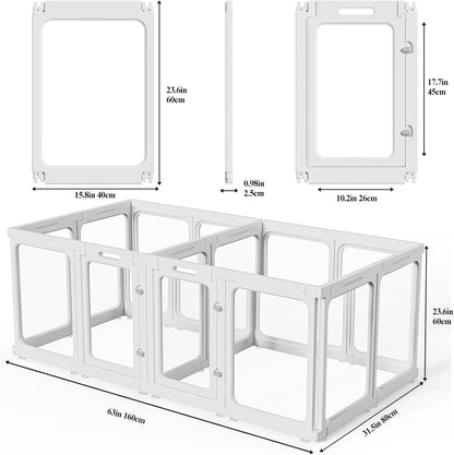 Clear Acrylic Dog Playpen with Door, for Puppy Cat Rabbit Transparent Pet Pen, Dog Playpen Indoor, Dog Fence, Easy Assemble & Cleaning Dog Pen for Small & Medium Dogs (23.6“ Height, 14PCS)