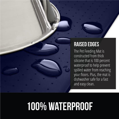 GORILLA GRIP 100% Waterproof Raised Edge BPA Free Silicone Pet Feeding Mat, Dog Cat Food Mats Contain Spills Protects Floors, Placemats for Cats and Dogs Water Bowl, Pets Accessories 18.5x11.5 Navy