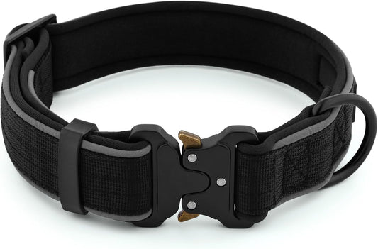 Plutus Pet Tactical Dog Collar, Reflective, Adjustable Heavy Duty Dog Collar, Soft Padded and Comfortable, for Small Medium and Large Dogs (Black, M)