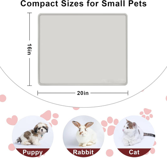 KVK Dog Water Mat 2-Pack 20Ă16in - Silicone Dog Mats for Food and Water, Non-Slip Pet Feeding Mat for Floors, Waterproof Cat Bowl Mats to Prevent Spills - Silver Gray & Cream