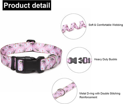 Mercano Adjustable Dog Collar - Special Design Patterns, Soft Nylon Comfortable Durable Pet Collar for Small Medium Large Dogs (S, Pink White Flower)
