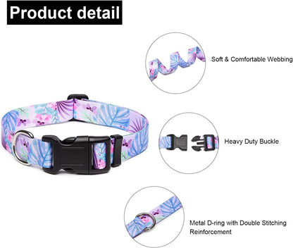 Mercano Adjustable Dog Collar - Special Design Patterns, Soft Nylon Comfortable Sturdy Pet Collar for Small Medium Large Dogs (M, Floral Purple)