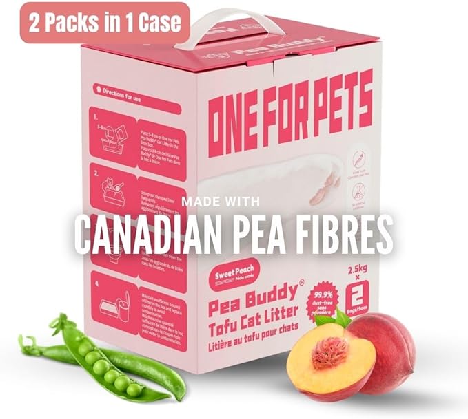 Pea Based Tofu Cat Litter, Dust Free Cat Litter, Low Tracking, and Natural Odor Control, Flushable (2 Bags, Sweet Peach)