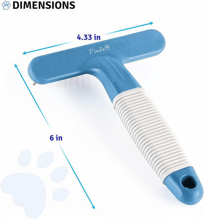 POODLIE Poodle Pet Dog Grooming Rake | Dematting Tool with Stainless Steel Shedding Comb for Pets | 2 Rows of Pins Gently Remove Loose or Tangled Hair from Undercoat (Blue)